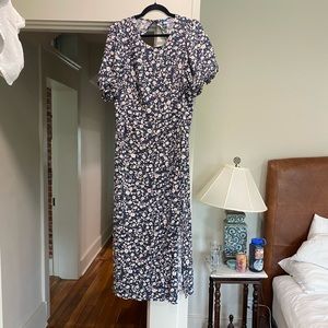 Puff-Sleeve Floral Maxi Shift Dress for Women XL